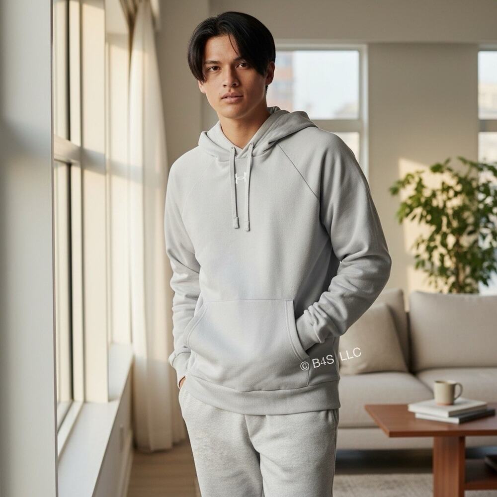Under Armour UA Rival Fleece Hoodie 2XL Mod Gray White Long Sleeve Mens